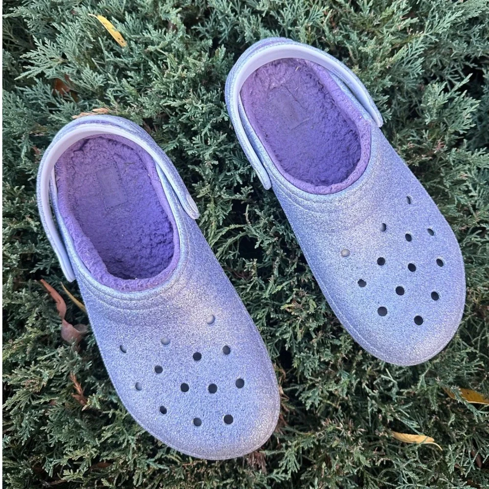 CROCS KIDS CLASSIC LINED‎ FROSTED GLITTER CLOGS Size J 5